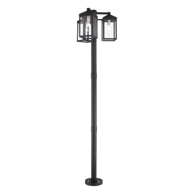 Lampadaire d'extérieur multi têtes bronze avec accents laiton antique et verre transparent