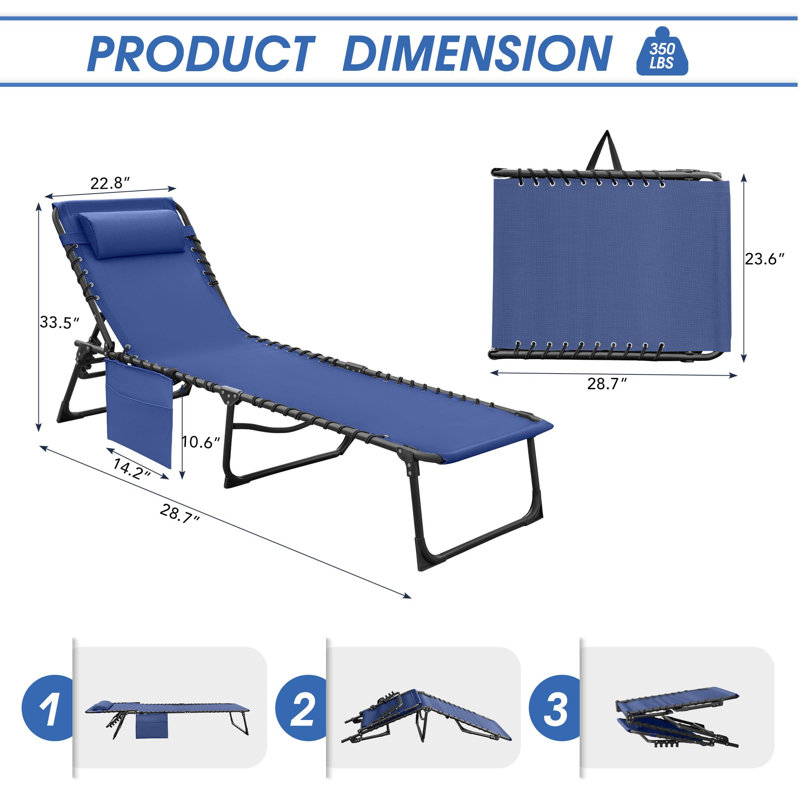 Chaise longue pliable réglable à 5 positions, Bleu