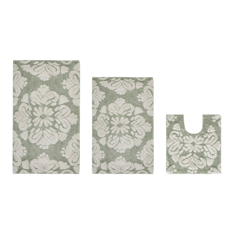 Chemash Premium 100% Cotton 1885 GSM 3-Piece Bath Rug Set, OEKO-TEX® Certified, Non-Slip Spray Latex Backing, Plush Tufted Bath Mats for Shower, Bathtub, Vanity, Sink & Toilet Areas, Super Absorbent, Machine Washable, Sage