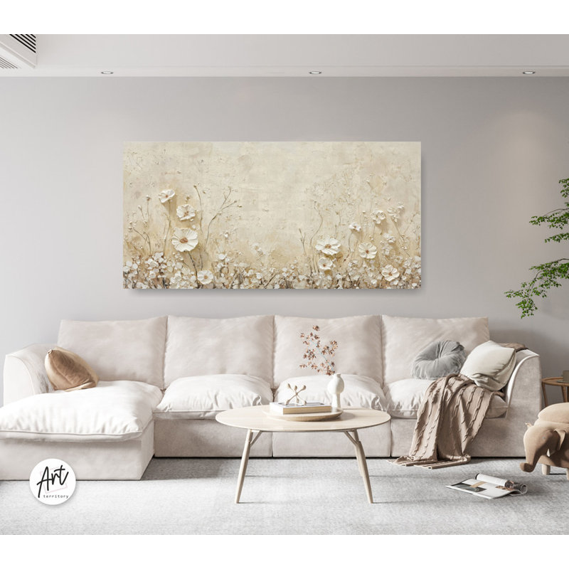 Art mural rétro, toile de champ de marguerite, décoration murale prairie de marguerite, H 16 po x l 32 po x P 1,5 po