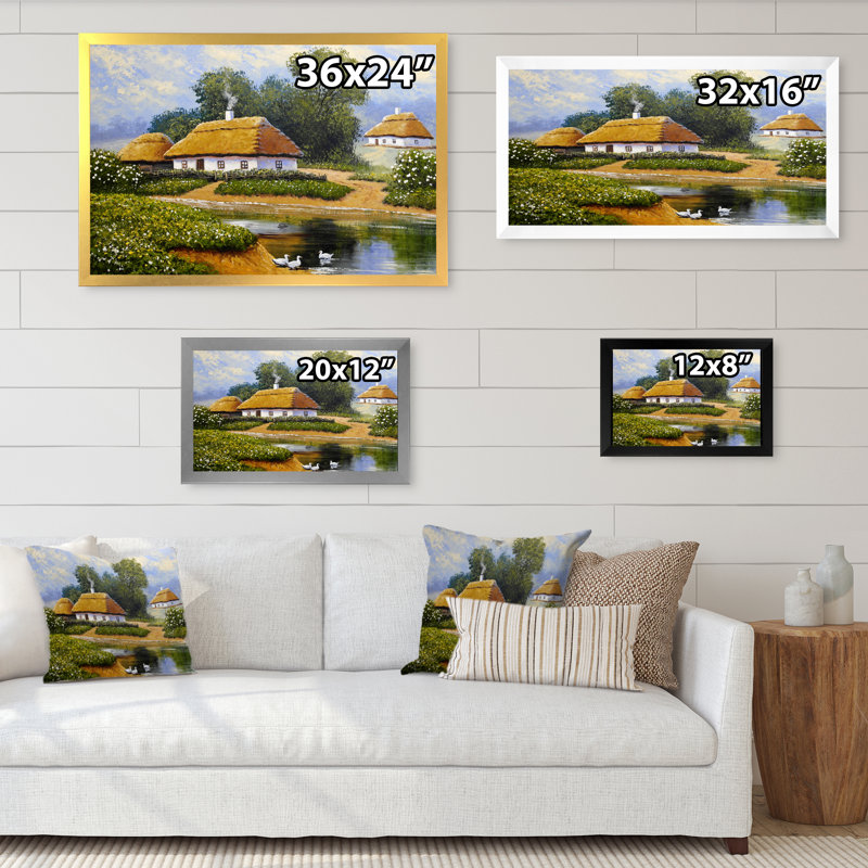 Vieux paysage villageois II - décoration murale traditionnelle sur toile, Cadre photo noir, H 8 po x l 12 po x P 1 po