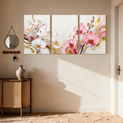 Plantes et fleurs, tourbillons floraux, ensemble de 3 impressions murales sur toile