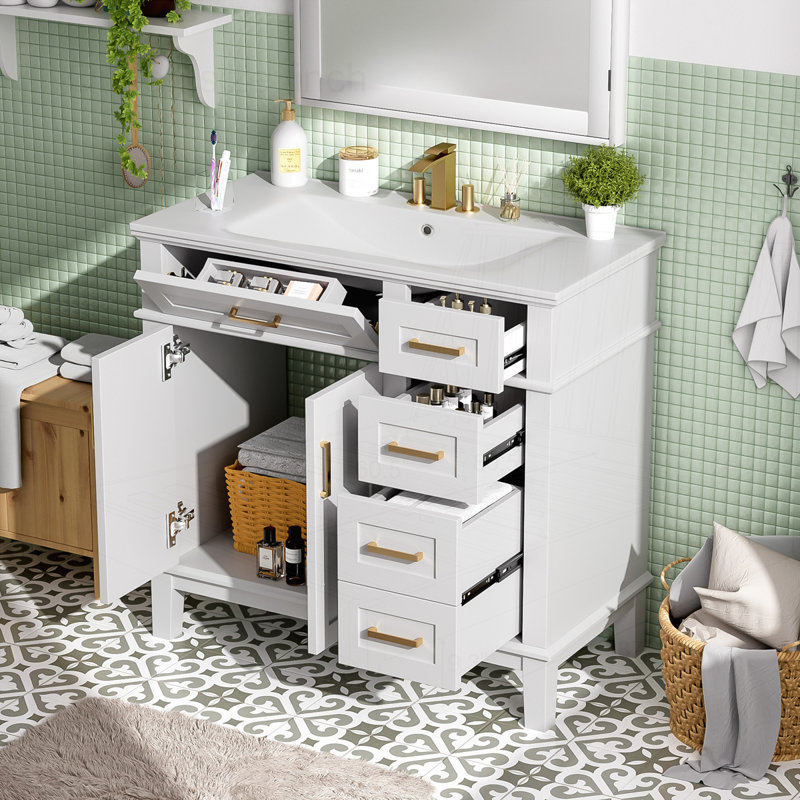 Meuble-lavabo moderne 36 "avec lavabo en céramique, Blanc
