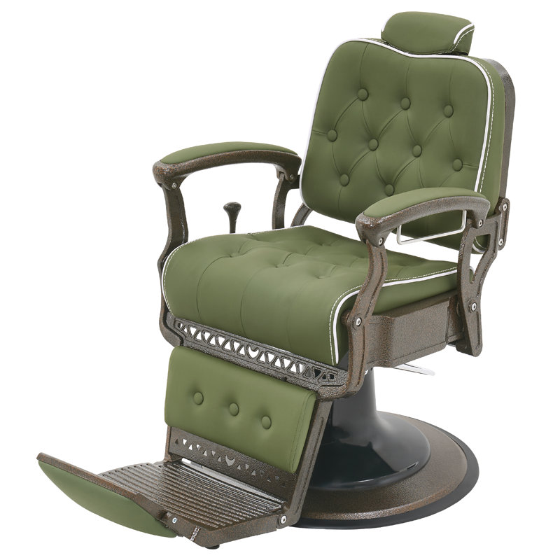 Fauteuil de coiffeur inclinable de 25,2 po de large Ezias, Cuir synthétique vert