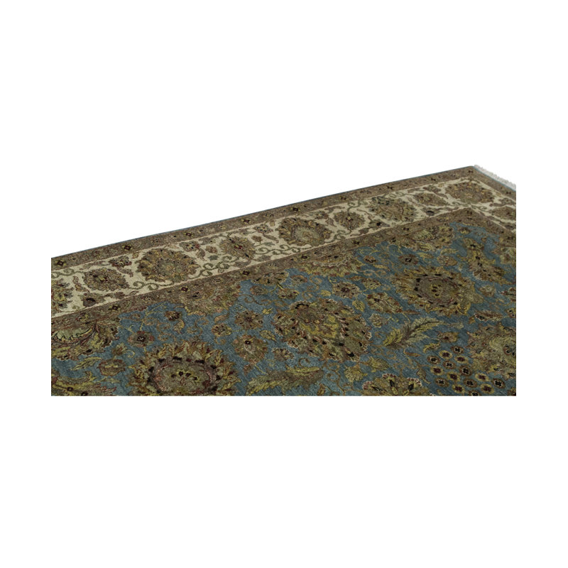Tapis bleu, ivoire et brun noué à la main de haute qualité