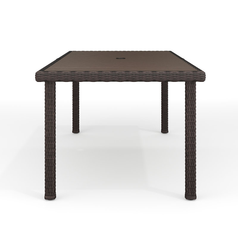 Martha Stewart 71" Outdoor Rattan Wicker Patio Table with Engineered Wood Top, Brown