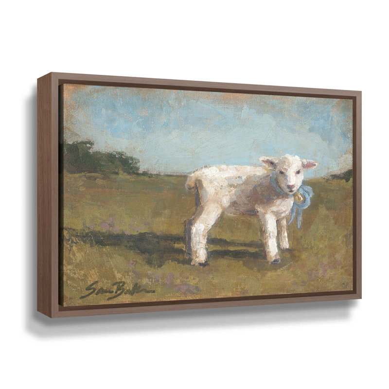 Petit agneau III sur toile, H 8 po x l 10 po x P 2 po, Cadre flottant brun