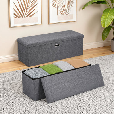 Ensemble de 2 repose-pieds de rangement pliables, repose-pieds rembourré en lin avec rangement caché, tabouret rabattable pour le salon et la chambre à coucher