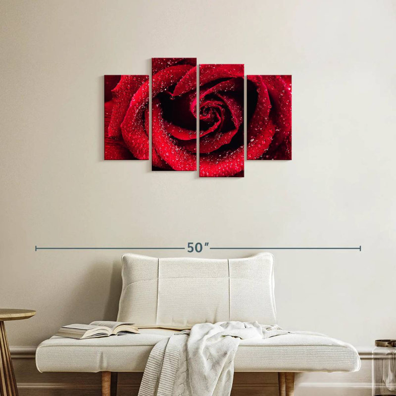 Gouttelettes Harnek sur rose rouge, H 22 po x l 36 po