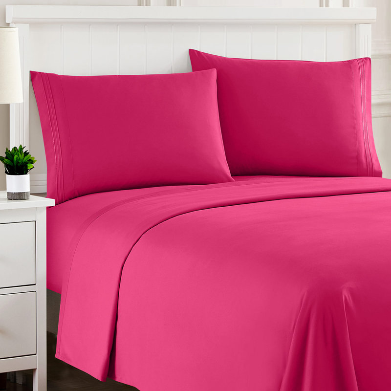 Luxurious Classic Soft Solid 1800 Series Microfiber Sheet Set, Various Colors and Sizes, Queen, Fuchsia