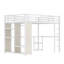 Grand cadre de lit mezzanine avec garde-robe intégré, lit à grain de bois en métal avec bureau et tablettes de rangement, blanc compact