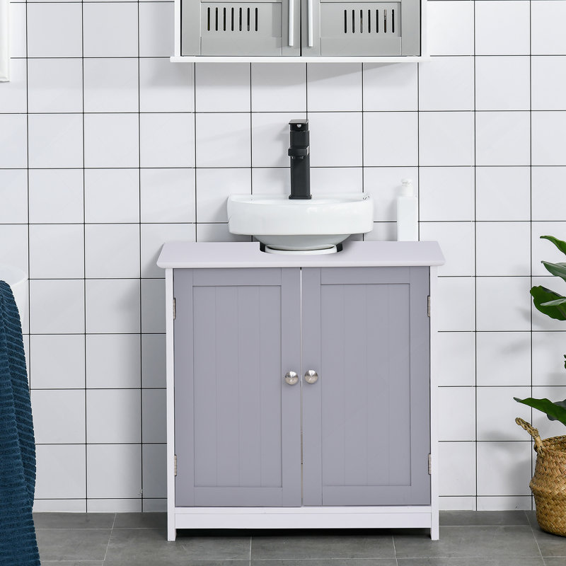 Storage Cabinet, Vanity Base Cabinet, Under Sink Bathroom Cabinet With Adjustable Internal Shelf, White/Grey