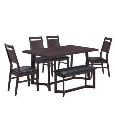 Farmhouse 6-Piece Wood Dining Table Set With 4 Upholstered Chairs And Bench -  Impact Outdoor, JYS-SP000011AAD