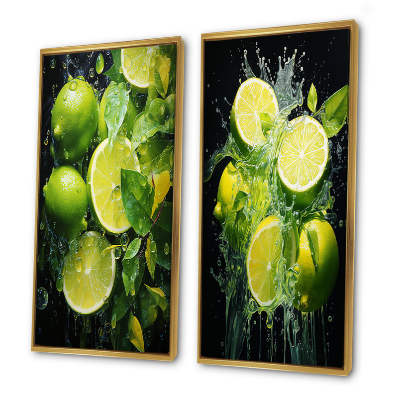 Luminaire citron - ensemble de 2 décorations murales fruits, H 32 po x l 33 po, Encadrement doré