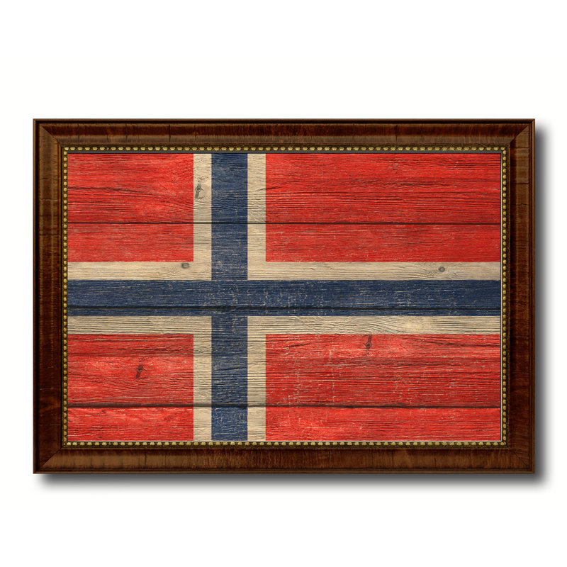 « norvège country flag », peinture sur toile encadrée, H 15 po x l 21 po x P 1 po, Cadre brun