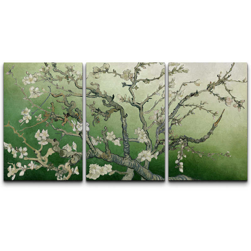 «Amandier en fleurs» par Vincent van Gogh, H 36 po x l 72 po x P 1,5 po, Fresh Spring Green Gradient, Toile tendue