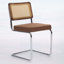 Ensemble de 2 chaises de salle à manger de style moderne du milieu du siècle, revêtement en lin, dossier en rotin naturel et piètement chromé, confortables et élégantes.-134641403
