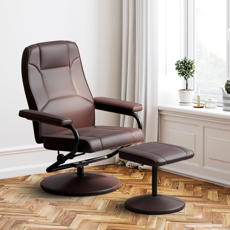 Fauteuil inclinable ergonomique avec repose-pieds Bernalee, Similicuir brun