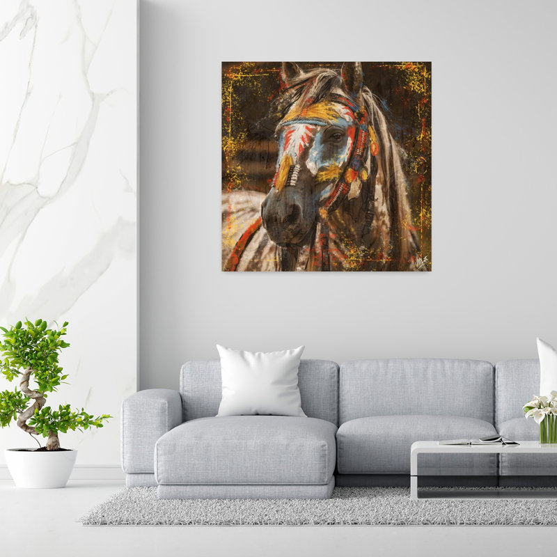 Cheval de guerre n ° 1, art animalier contemporain, H 48 po x l 48 po