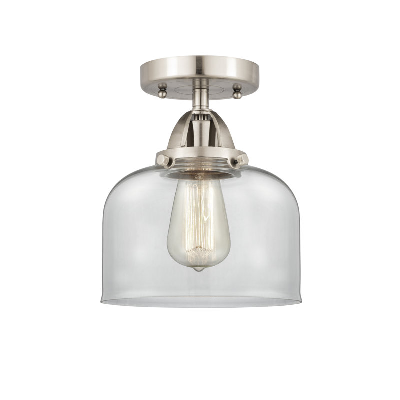 Plafonnier semi-encastré en verre, Nickel satiné brossé, H 9,25 po x l 8 po x P 8 po, Transparent