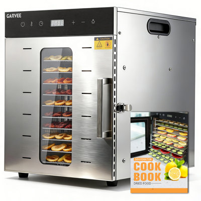  Déshydrateur commercial d'aliments - Séchoir numérique en acier inoxydable à 10 plateaux - Temp. Et minuterie réglables, sans BPA, livre de recettes inclus, modèle SG-10A, 800 W 110 V, argent