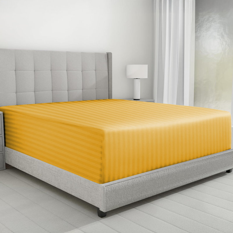 Microfiber Striped Fitted Sheet, Ochre, Single (3')