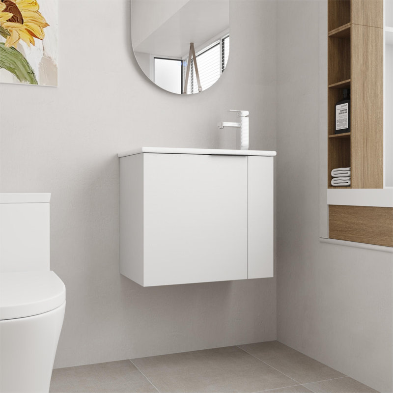 Meuble-lavabo flottant simple 22 po avec comptoir en céramique Finli, Blanc