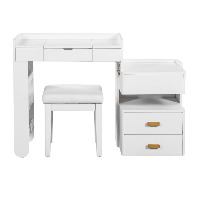 3-In-1 Makeup Vanity Desk With Flip-Top Mirror, LED Lighting, Adjustable Length & Ample Drawers - Stylish Multi-Functional Dressing Table For Home, White