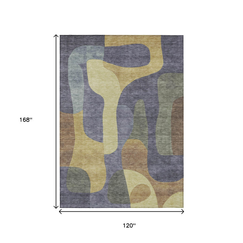 Tapis d'extérieur lavable abstrait mauve et doré 10 pi x 14 pi