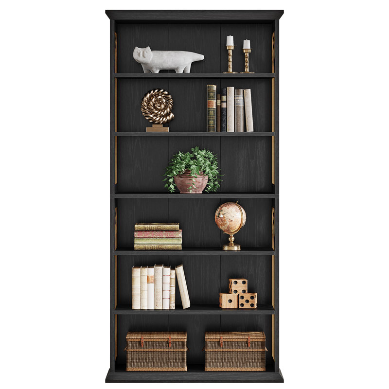 Bibliothèque en bois manufacturé à 6 niveaux H 74,8 po Frens, Noir, noir, noir, noir