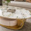 Table basse ovale de luxe de 51,18 po avec tiroir, plateau en verre imprimé, cadre en acier inoxydable brossé 201 #, centre de rangement de salon moderne