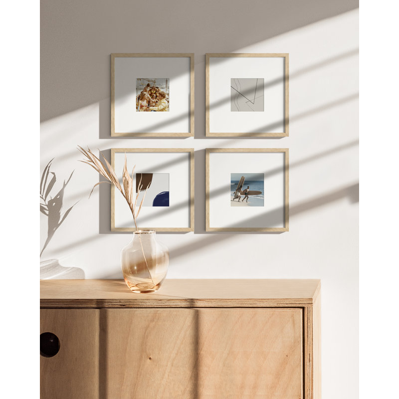 Wood Picture Frame - Set of 4, Beige, 8" x 8" with mat for 4" x 4"