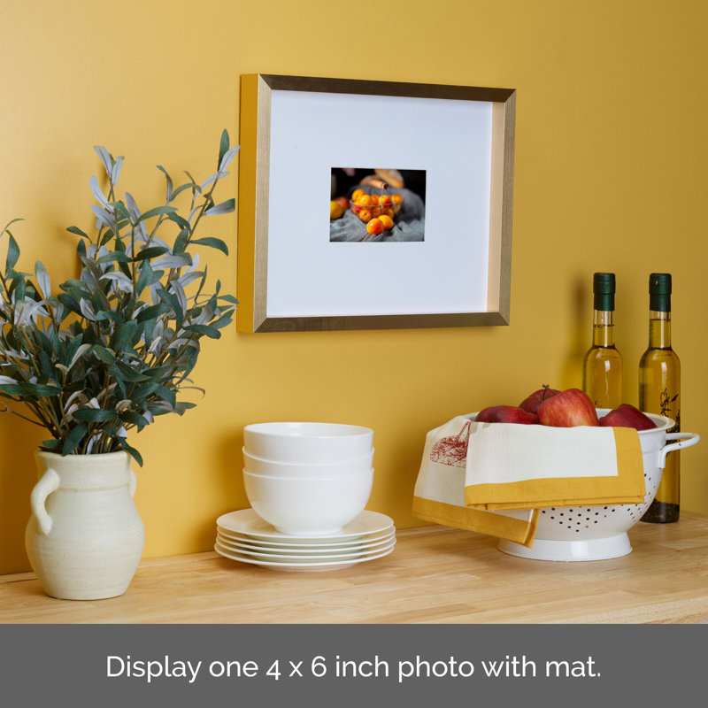 Mikasa 12x15 Inch Walnut MDF Matted Picture Frame for 8x10 Inch Photo, Gold, 4" W x 6" H
