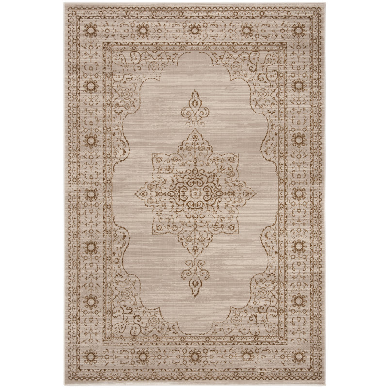 Elegant Cream and Gold Viscose 5'1" x 7'6" Traditional Area Rug