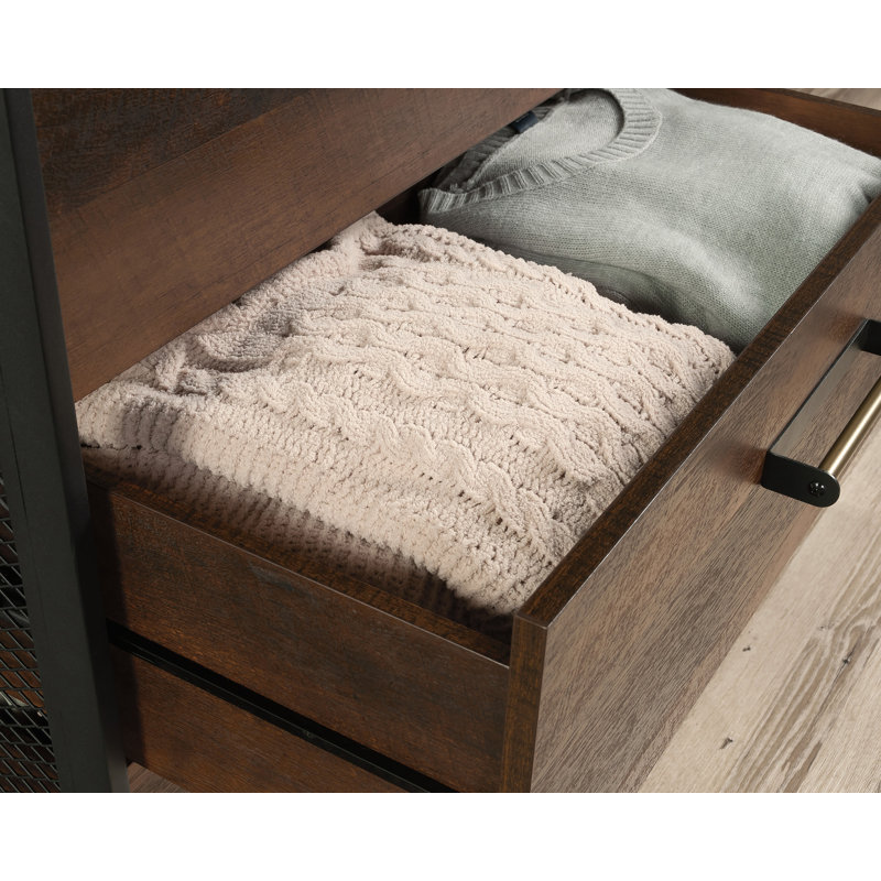 Barrel Oak 4-Drawer Vertical Dresser with Metal Frame