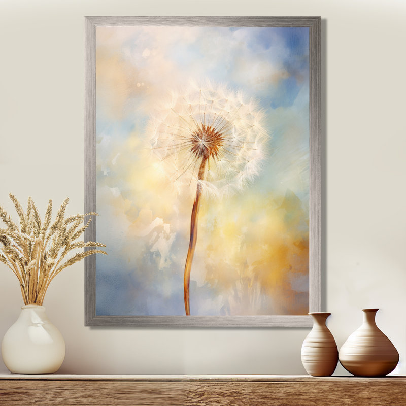 Impression romantique sur toile pissenlit Chawn White III - pissenlit, 32" H x 24" W, White Picture Framed