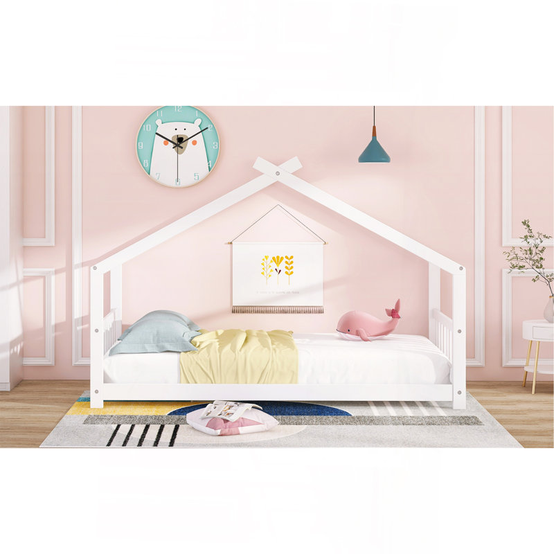 Lit simple en bois, blanc, Blanc, Lit simple