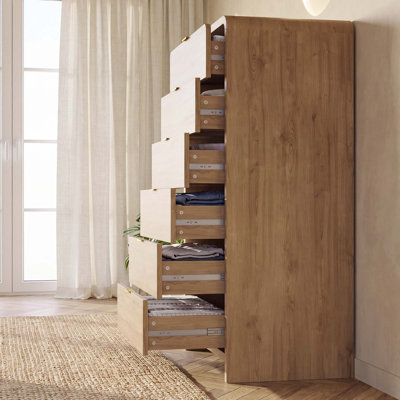 Commode en bois moderne à 6 tiroirs H 55,1 po
