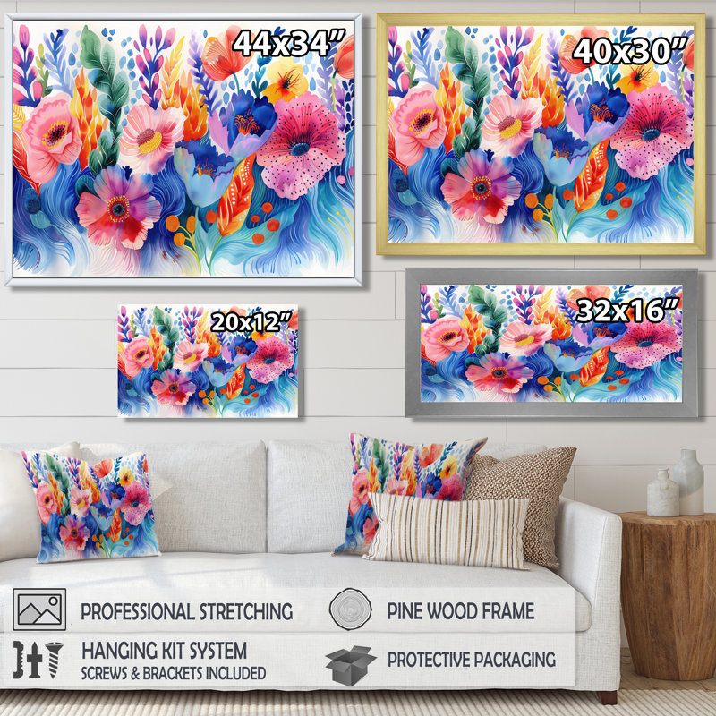 Aquariums oranges bleus, Floral Dreams II - Botanicals, art mural, Encadrement argenté, H 16 po x l 32 po