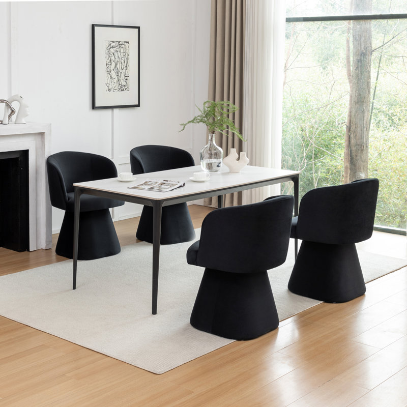 Dantzler Velvet Swivel Upholstered Dining Chair, Black, 4