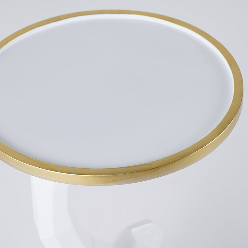 White and Gold Decorative Elephant Shape End Table Side Table with Wide Round Tray Top Resin Material Modern Style Lightweight Easy to Move for Room Decor