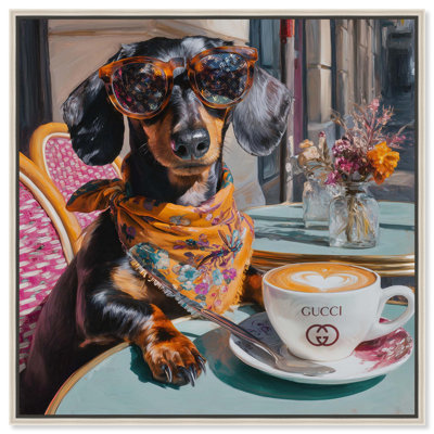 A Dog and Her Latte Pets Art Canvas Print by Art Remedy