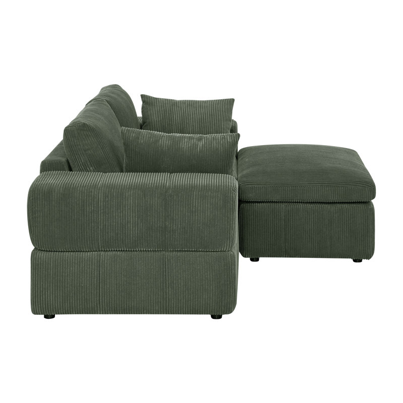Andrielle Corduroy L-Shaped Sectional Reversible, Dark Green Corduroy, Right-Hand Facing