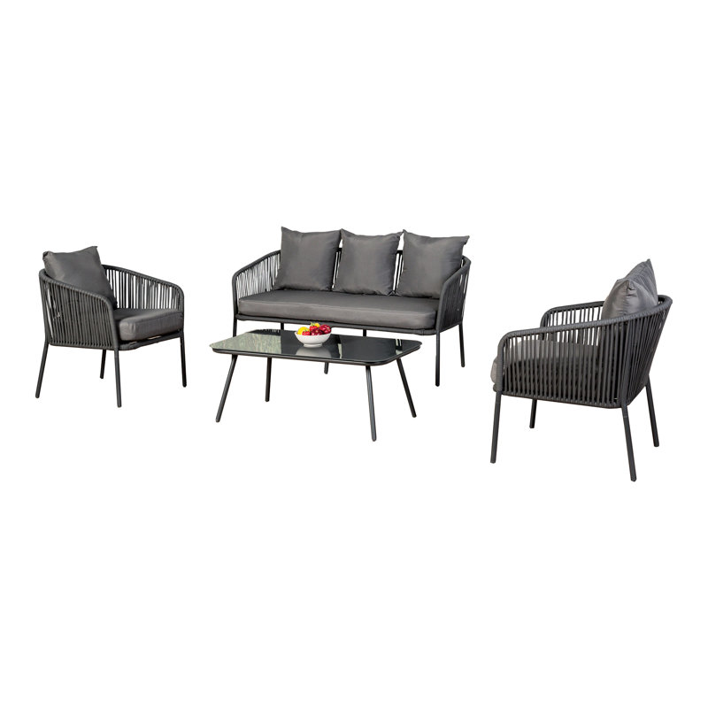 Ensemble de conversation d'extérieur pour 4 personnes avec coussins Branice