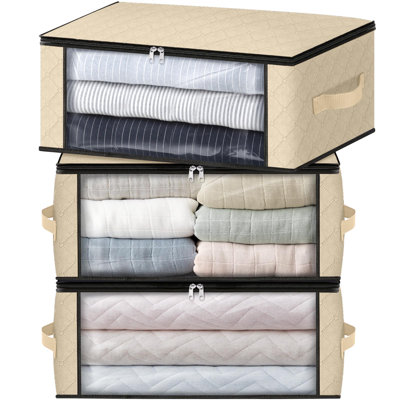 3-Pack Clothes Organizer Storage Bags, 35L Storage Bins, Foldable Storage Box Container，Grey