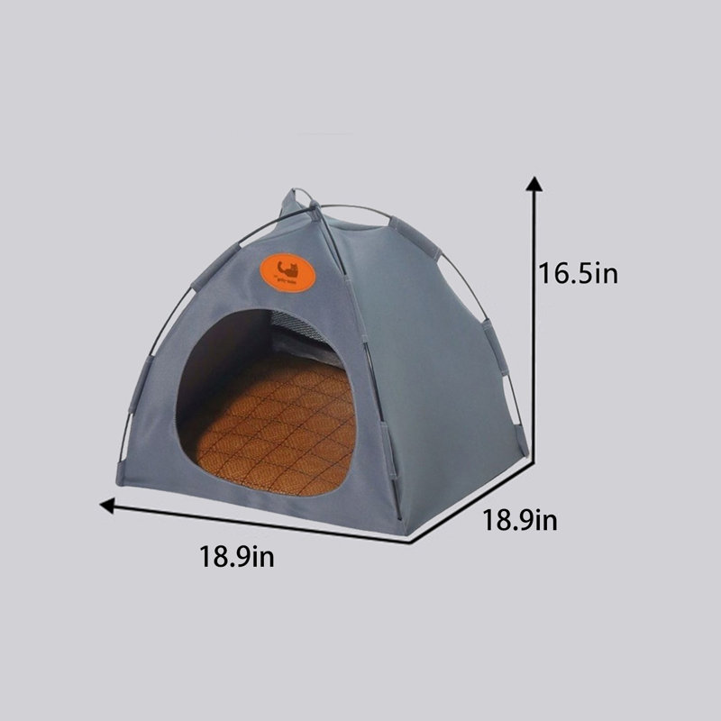 Tente pour animaux avec matelas en rotin, Gris