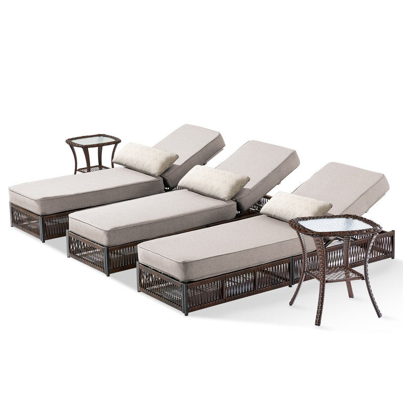 Ensemble de conversation d'extérieur en osier 5 pièces Pecofarm avec coussins épais de 5 po, fauteuil inclinable réglable à 5 positions pour le patio et table d'appoint
