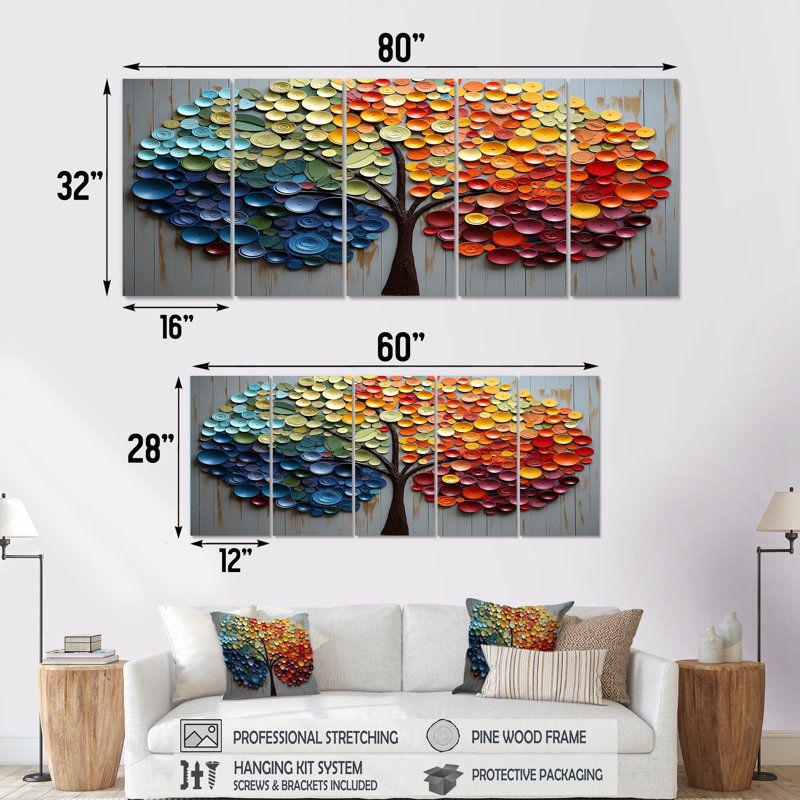 Ensemble de 5 décorations murales multicolores, H 28 po x l 60 po