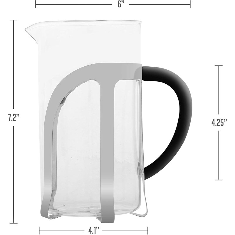 OVENTE French Press Coffee Maker, 34oz Heat Resistant Borosilicate Glass, BPA-Free Brewing Pot with 4-Level Filter System and Stainless Steel Plunger for Cold Brew Coffee, Tea and More, Clear FGC34T