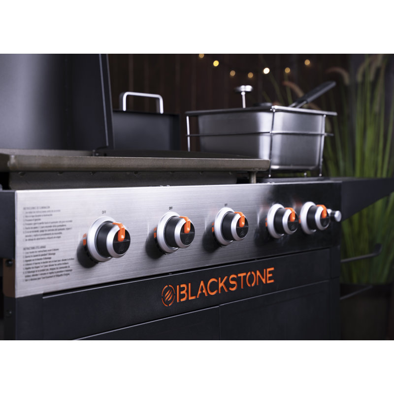 Blackstone 5-Burner Free Standing Liquid Propane 48000 BTU Gas Grill with Side Burner and Cabinet